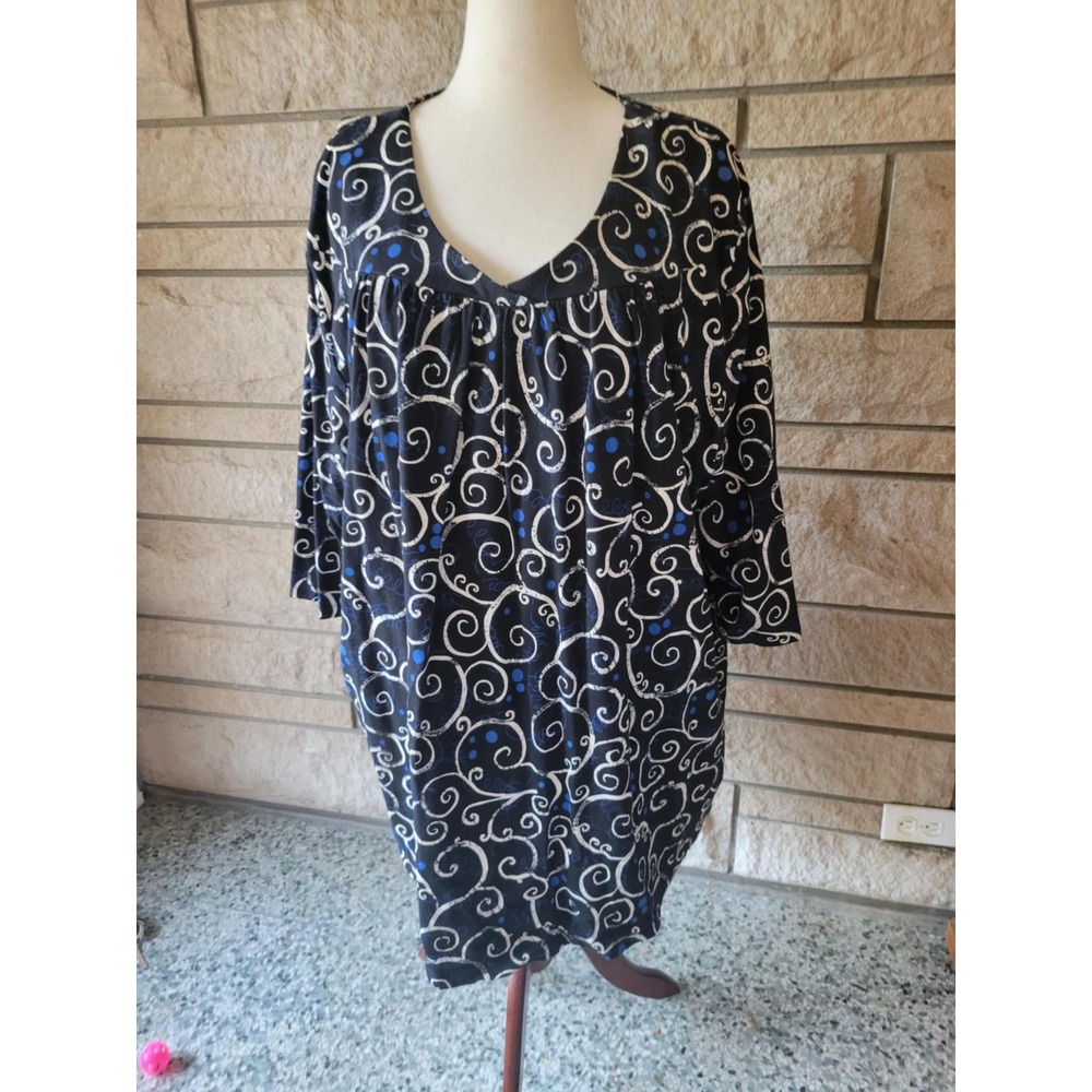 Liz & Me Essentials Women's 4X Black Swirl Print Cotton‎ Tunic Dress